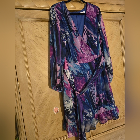Bleecker 126 Faux Wrap Dress . Size 22 W. Purple/ Pink/ Blue/ White - Picture 15 of 16